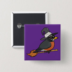 Badge Carré 5 Cm Birdorable Merle américain Sorcière Halloween