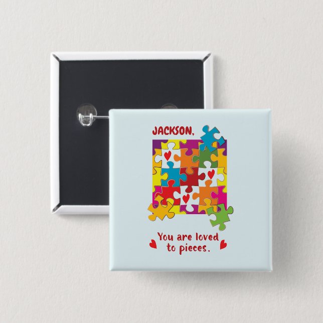 Badge Carré 5 Cm Birthday Boy Puzzle Amour aux pièces (Devant & derrière)