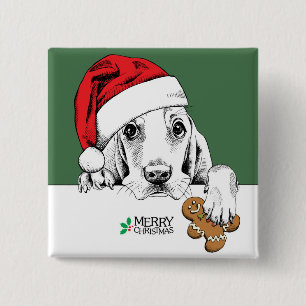 Badge Carré 5 Cm Biscuit de Noël de Basset Hound