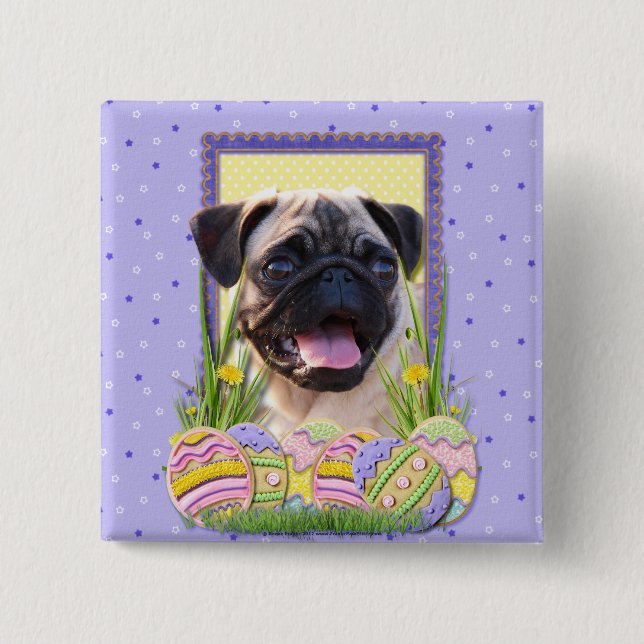 Badge Carré 5 Cm Biscuits d'oeuf de pâques - carlin (Devant)