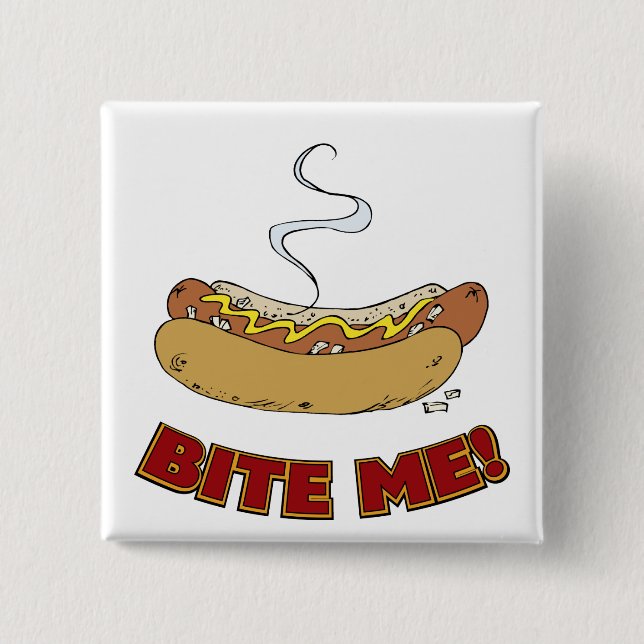 Badge Carré 5 Cm Bite Me - Hot Dog (Devant)