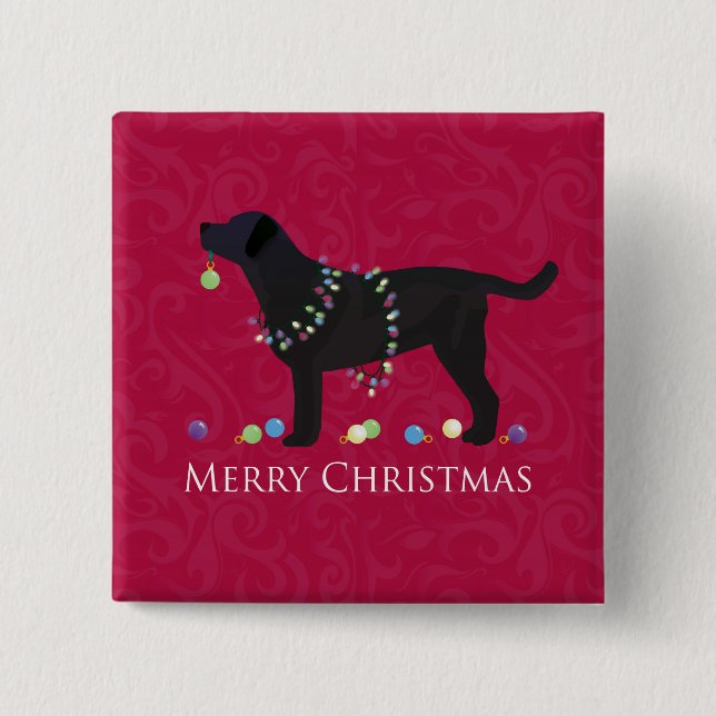 Badge Carré 5 Cm Black Lab Joyeux Noël Design (Devant)