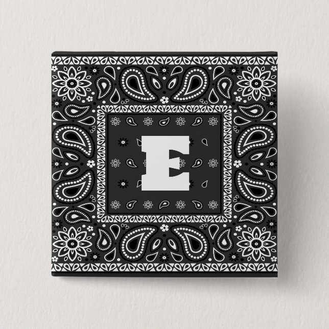 Badge Carré 5 Cm Black Paisley Bandana Anniversaire Hip hop Rap Éca (Devant)