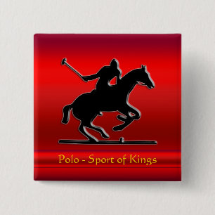 Badge Carré 5 Cm Black Polo Pony et Rider sur chrome rouge