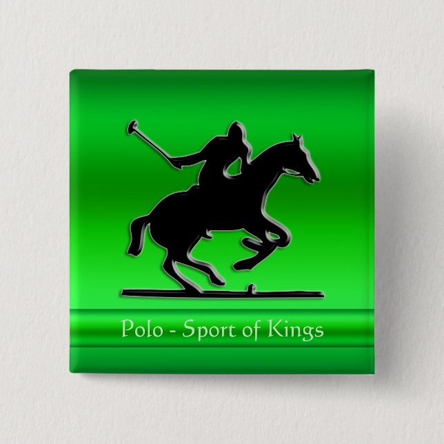 Badge Carré 5 Cm Black Polo Pony et Rider sur le chrome vert (Devant)