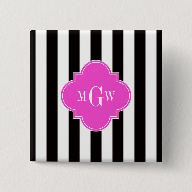 Badge Carré 5 Cm Black White Stripe Hot Pink Quatrefoil 3 monogram (Devant)