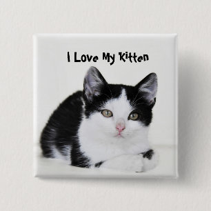 Badge Carré 5 Cm Black White Thoughtful Kitten Button