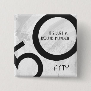 Badge Carré 5 Cm Blanc 50 Décennie Anniversaire