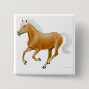 Badge Carré 5 Cm Blanc de Pin de cheval de palomino de Haflinger