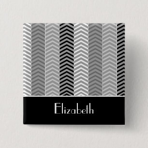 Badge Carré 5 Cm Blancs de Chevron Noir Contemporain Stripes et Nom