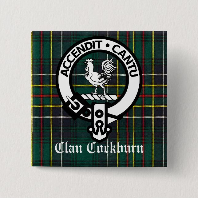 Badge Carré 5 Cm Blason de Clan Cockburn et tartan (Devant)
