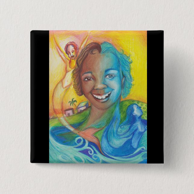 Badge Carré 5 Cm Bleu (Devant)