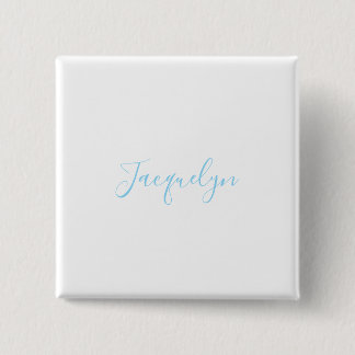 Badge Carré 5 Cm Bleu Blanc Plaine Élégant Moderne Calligraphie Nom