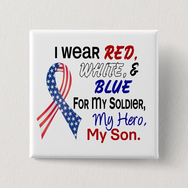 Badge Carré 5 Cm Bleu blanc rouge pour mon fils (Devant)