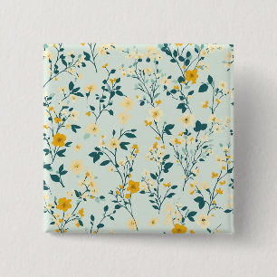 Badge Carré 5 Cm Bleu clair jaune blanc floral Faux bouton