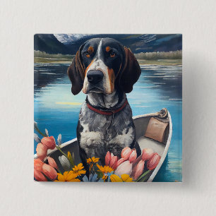 Badge Carré 5 Cm Bleu Coonhound sur une pagaie : une aventure Pitto