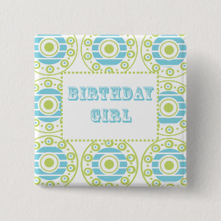 Badge Carré 5 Cm Bleu de fille d'anniversaire