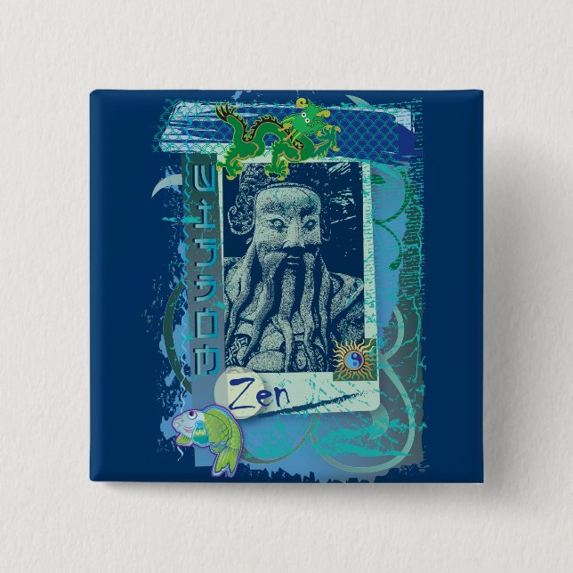 Badge Carré 5 Cm Bleu de sagesse (Devant)
