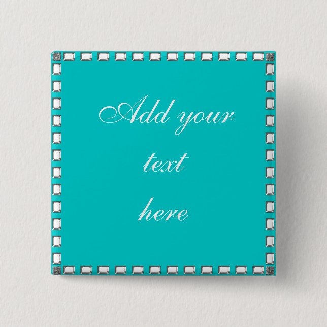 Badge Carré 5 Cm Bleu en pierre en cristal d'Aqua de Pin de bouton  (Devant)