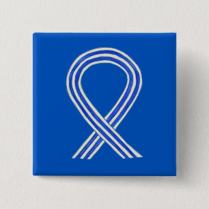 Badge Carré 5 Cm Bleu et blanc ALS Ruban de sensibilisation personn