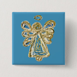 Badge Carré 5 Cm Bleu Gardien Angel de Fête Boutons personnalisés
