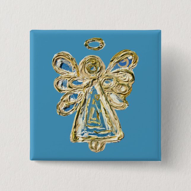 Badge Carré 5 Cm Bleu Gardien Angel de Fête Boutons personnalisés (Devant)