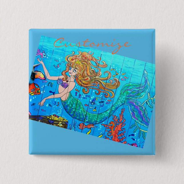 Badge Carré 5 Cm bleu mermaid (Devant)