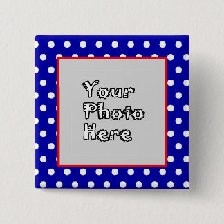 Badge Carré 5 Cm Bleu n Blanc Pois Rouge Trier Photo Cadre