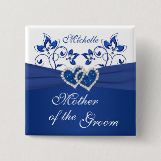 Badge Carré 5 Cm Bleu Royal, Floral Blanc Mère de la Groom Pin