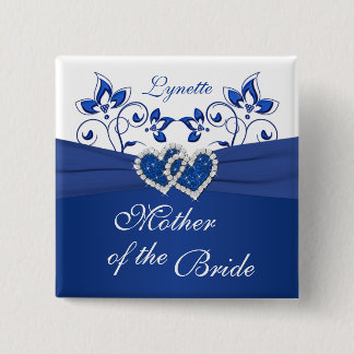 Badge Carré 5 Cm Bleu royal, Floral blanc Mère de l'Épouse