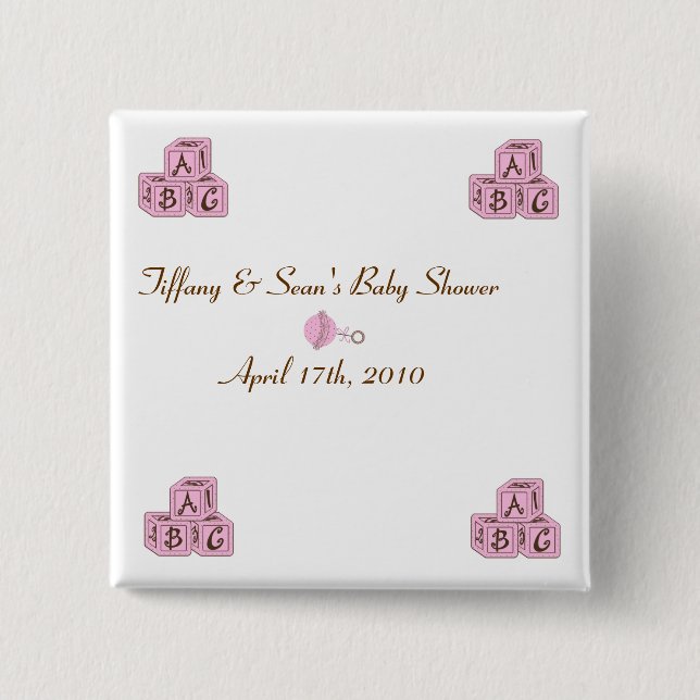 Badge Carré 5 Cm Blocs roses et Brown de bébé (Devant)