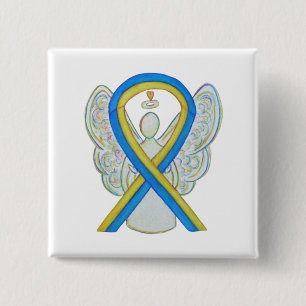 Badge Carré 5 Cm Blue and Yellow Ribbon Awareness Angel Custom Pin