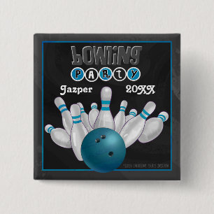 Badge Carré 5 Cm Blue Bowling Party