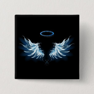 Badge Carré 5 Cm Blue Glowing Angel Wings on black background