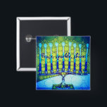 Badge Carré 5 Cm Blue Green Hanoukka Menorah Peace Sparkle Shine<br><div class="desc">"Paix, éclat, brille." Une photo de fond d'une menorah d'art bleu et vert, colorée et lumineuse, vous permet d'inaugurer les vacances d'Hanoukka dans le style. Sentez la chaleur et la joie de la saison des Fêtes chaque fois que vous portez ce bouton chic et coloré Hanoukka. Des cartes de correspondance,...</div>