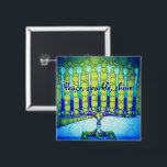 Badge Carré 5 Cm Blue Green Hanoukka Menorah Peace Sparkle Shine<br><div class="desc">"Paix, éclat, brille." Une photo de fond d'une menorah d'art bleu et vert, colorée et lumineuse, vous permet d'inaugurer les vacances d'Hanoukka dans le style. Sentez la chaleur et la joie de la saison des Fêtes chaque fois que vous portez ce bouton chic et coloré Hanoukka. Des cartes de correspondance,...</div>
