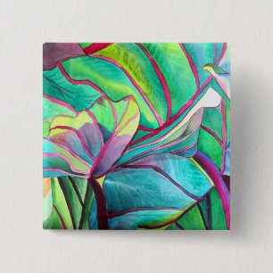 Badge Carré 5 Cm Blue Hawaii Tropical leaf folios art