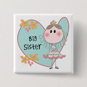 Badge Carré 5 Cm Blue Heart Princess Big Sister