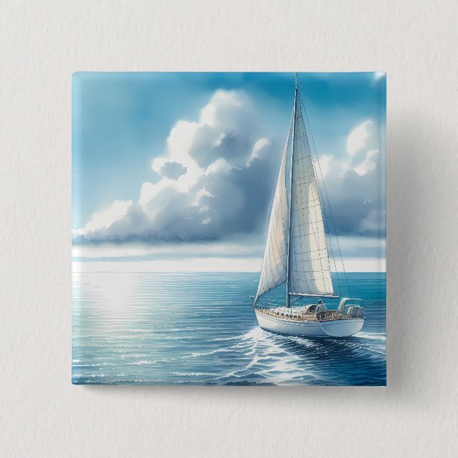 Badge Carré 5 Cm Blue Horizon Solitary Sailboat (Devant)