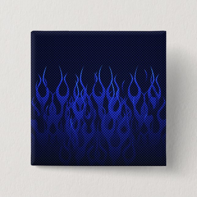 Badge Carré 5 Cm Blue Racing Flames on Carbon Fiber (Devant)