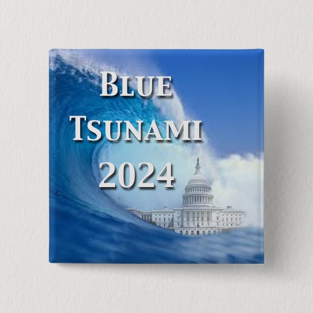 Badge Carré 5 Cm Blue Tsunami Election 2024 (Devant)