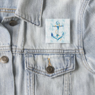 Badge Carré 5 Cm Blue Watercolor Anchor