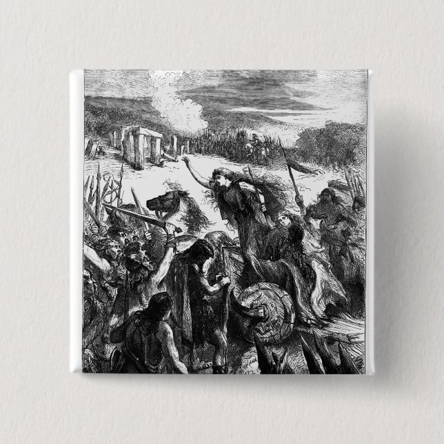 Badge Carré 5 Cm Boadicea incitant l'Iceni contre les Romains (Devant)