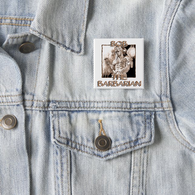 Badge Carré 5 Cm Bob, le barbare (En situation)