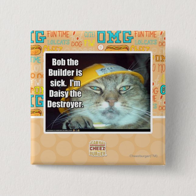 Badge Carré 5 Cm Bob le constructeur est malade (Devant)