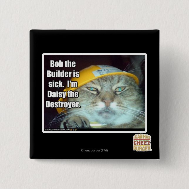 Badge Carré 5 Cm Bob le constructeur est malade (Devant)