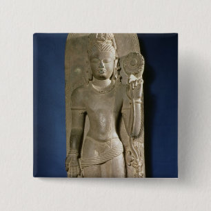 Badge Carré 5 Cm Bodhisattva Padmapani, Nalanda, le Bihar, dynast