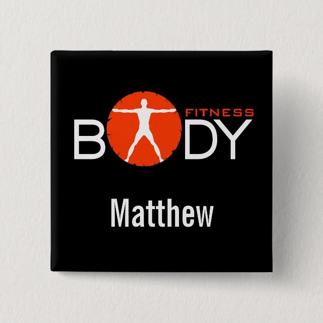 Badge Carré 5 Cm Body Madness Fitness Personal Trainer Nom Boutons (Devant)