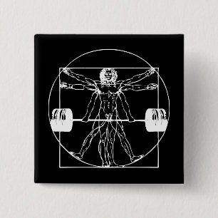 Badge Carré 5 Cm Bodybuilding - Vitruvian Barbell Man