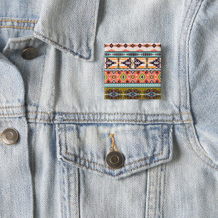 Badge Carré 5 Cm Boho Tribal Motif géométrique Sud-Ouest Aztec